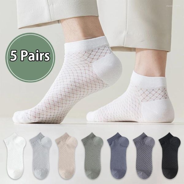 Meias masculinas 5 pares/set algodão verão ultra fino respirável malha esporte meia desodorização de secagem rápida baixo tubo tornozelo envio rápido