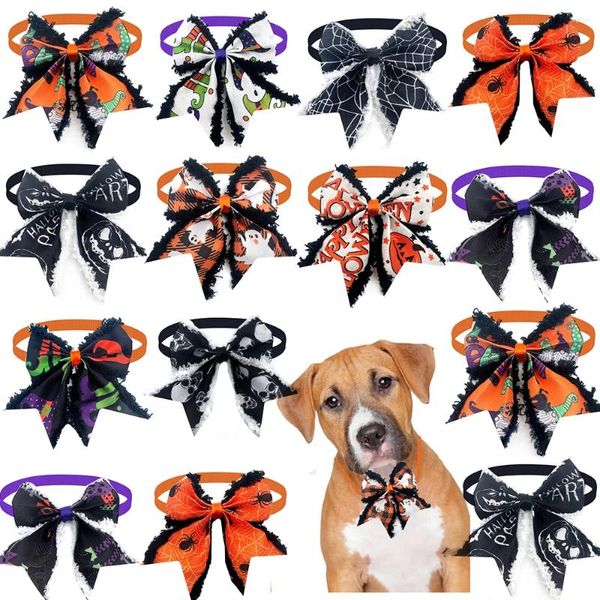 Köpek kıyafetleri 50pcs cadılar bayramı evcil hayvan aksesuarları peluş peluş peluş köpekler için bowties malzemeleri tımar