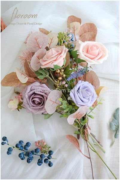 Ghirlande di fiori decorativi Artificiali dall'aspetto reale Blush Foam Rose finte con steli per bouquet da sposa fai da te Centrotavola per addio al nubilato Amc81