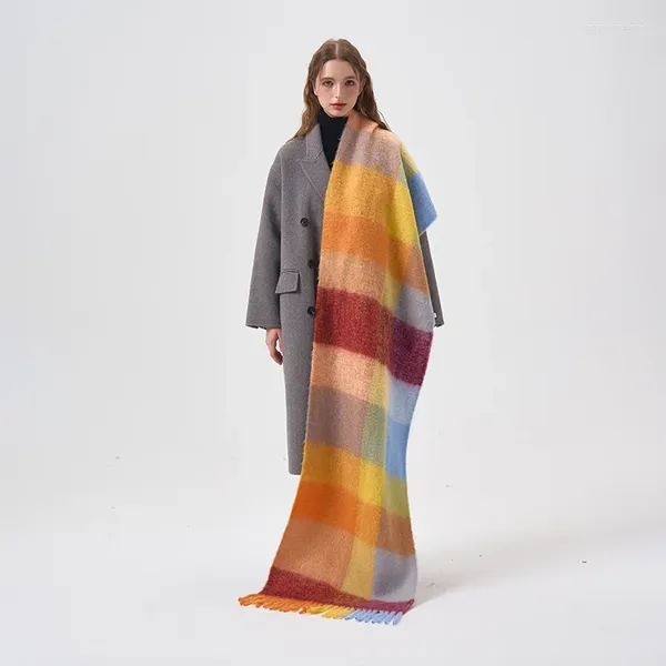 Шарфы 2023, зимний стиль с 32% шерстью, женский клетчатый шарф, утолщенный и теплый внешний воротник, расширенная холодная шаль