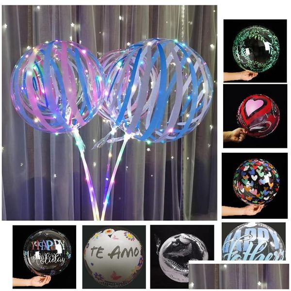 LED Strings Balão Luzes 20 Polegada Padrão de Impressão Balões Transparentes Decoração Partys 70cm Pólo 3 Metros Drop Delivery Iluminação Hol Dhefn