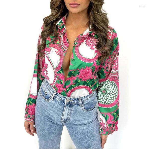 Damenblusen Chemise Femme Button Up Herbst Vintage Shirt Y2k Print Langarm locker lässig und Tops für Arbeitskleidung Camisas Y Blusas