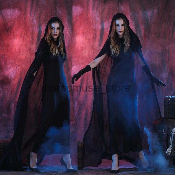 Тематический костюм Классический черный длинный костюм ведьмы-демона ролевая игра Хэллоуин Ведьма Костюм ночной призрак игровой костюм J231024