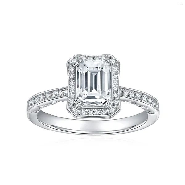 Anéis de cluster S-misss Square Cut 2ct 8.0mm Moissanite Diamante para Mulheres Platinum Banhado 925 Prata Sparkly Wedding Promise Band