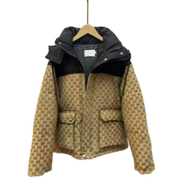 Jaqueta de inverno tamanho grande, sobretudo tnfs puffer, moda feminina, estampa completa, grosso, chapéu quente, manga comprida, casaco de inverno curto