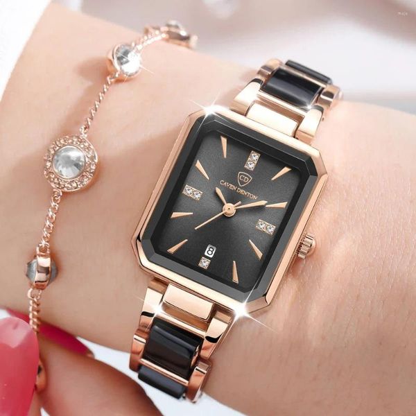 Armbanduhren 2023 Keramik Elegante Uhr für Frauen Wasserdichte Quadratische Schwarze Damen Relogio feminino