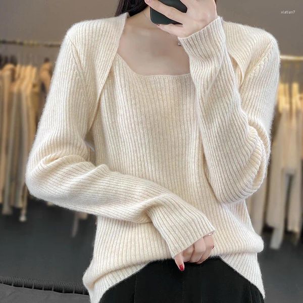 Suéteres femininos Mulheres S 100 Cashmere Sweater Cozy Square Neck Pulôver de malha para outono e inverno