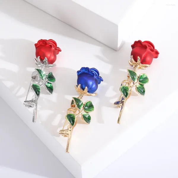 Broschen Rot Blau Emaille Rose Blume Für Frauen Unisex Mode Exquisite Anstecknadel Bankett Hochzeit Party Tägliche Corsage