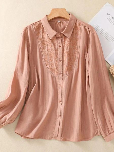 Blusas de mujer Camisa de manga larga de alta calidad para mujer 2023 Otoño Estilo vintage Bordado floral Mujer Algodón Casual Tops Camisas B2934