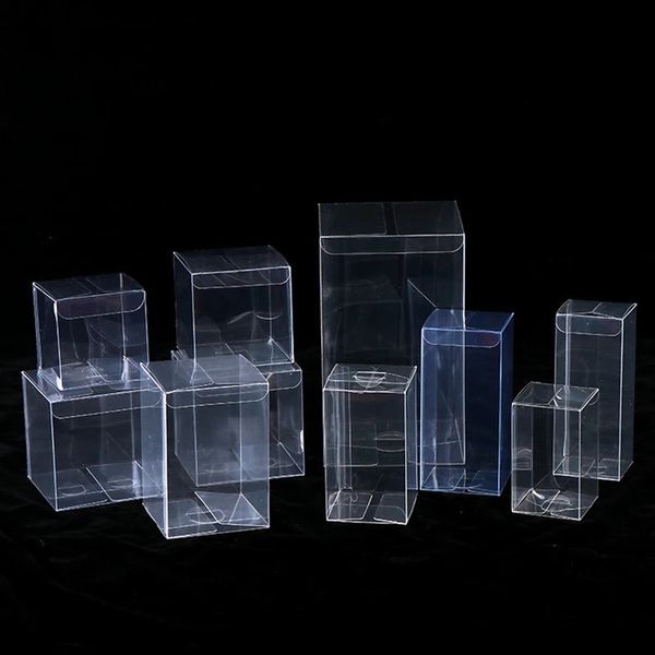 Hediye sargısı 50pcs Square Clear Pvc Kutular Çikolata Oyuncakları/Mücevher/Şeker Düğün Hediye Kutuları Şeffaf Doğum Günü Hediye Paketleme Kutusu Toptan 231023