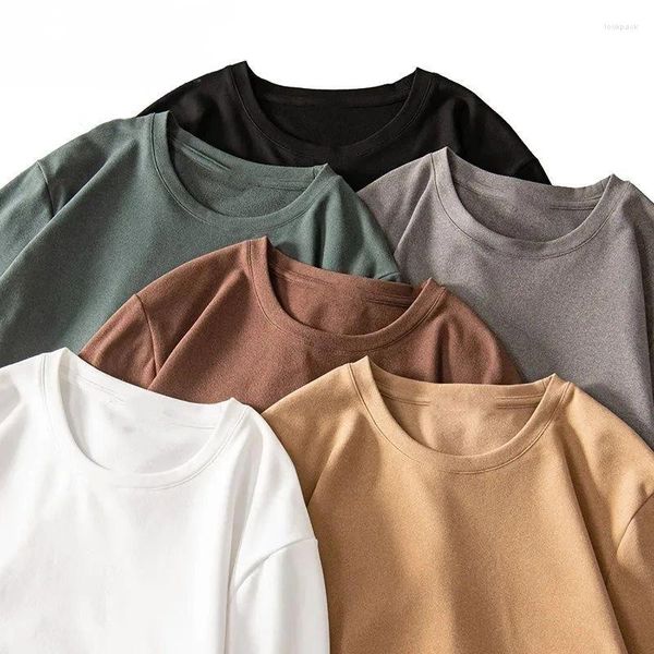 Camisas masculinas outono inverno veludo engrossado o-pescoço camisa masculina solta casual alta rua interior camisetas topos roupas masculinas