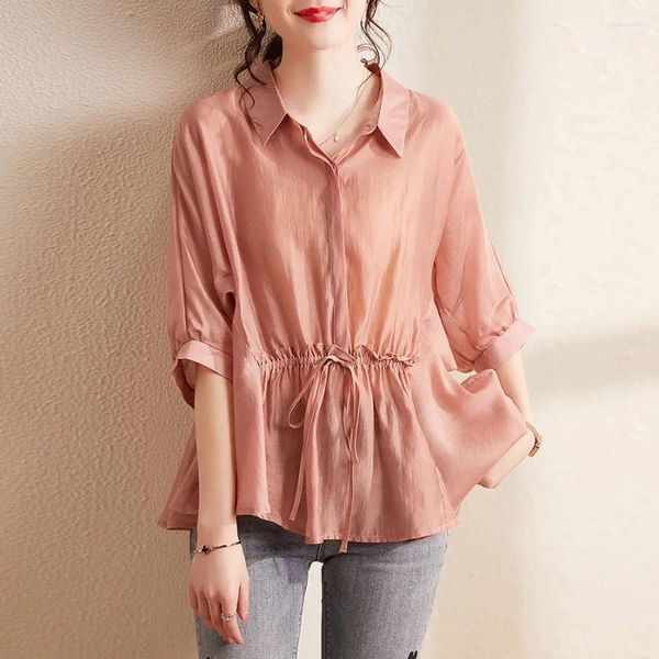 Camicette da donna Carino Dolce Peplo Increspato Top Estate Coreano Chic Stile Giappone Ragazze Slim Fit Camicia Donna Top Colletto Gira-giù A713