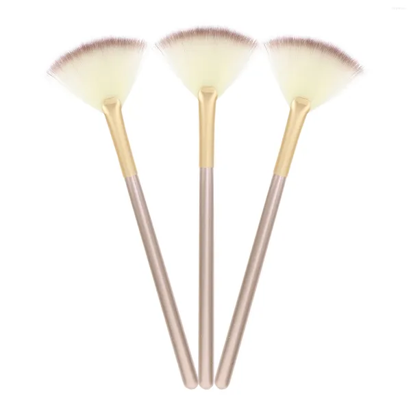 Pincéis de maquiagem 3 Pcs Escova Fan Contouring Kit Highlighter Face Tool Máscaras de punho de madeira