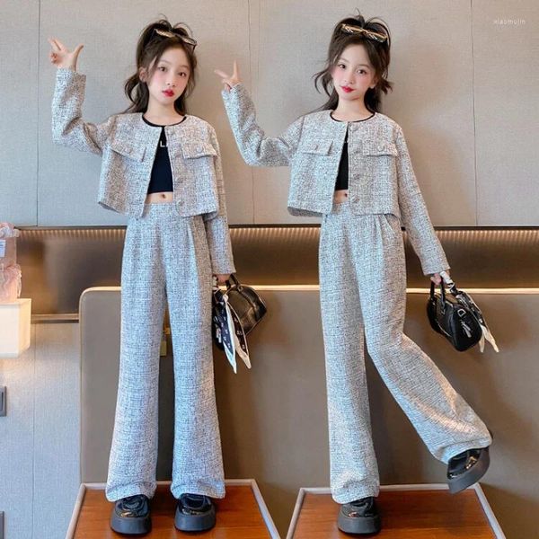 Giyim Setleri Kızlar Bahar Sonbahar Moda Küçük Kokulu Takım 2 Parti Seti 2023 Kore Style 13 14 Yıllık Çocukların Açık
