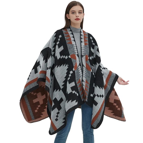 Scialli a mantella da donna Poncho invernali da donna Sciarpa oversize Mantelle lavorate a maglia geometria Cappotto caldo Coperta per donna 231023