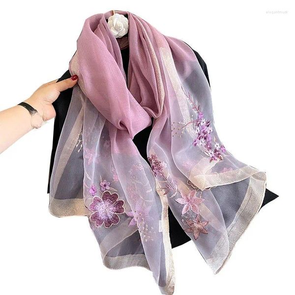 Sciarpe 2023 Sciarpa di lana di seta da donna Scialle ricamato Avvolge Foulard Hijab femminile Bandana Lady Flowers Beach Stole