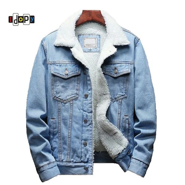 Erkekler Plus Boyutu Dış Giyim Paltolar Idopy Kış Jean Ceketleri Dış Giyim Sıcak Denim Katlar Erkekler Büyük Boyut Kürk Astar Kış Denim Ceketleri Plus S-6XL 231021