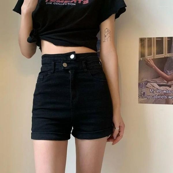 Damen Jeans Frauen Sommer Vintage Denim Shorts Stretch Mode Manschetten Hohe Taille Mädchen Vielseitig Slim Fit Skinny Hosen Gozbkf