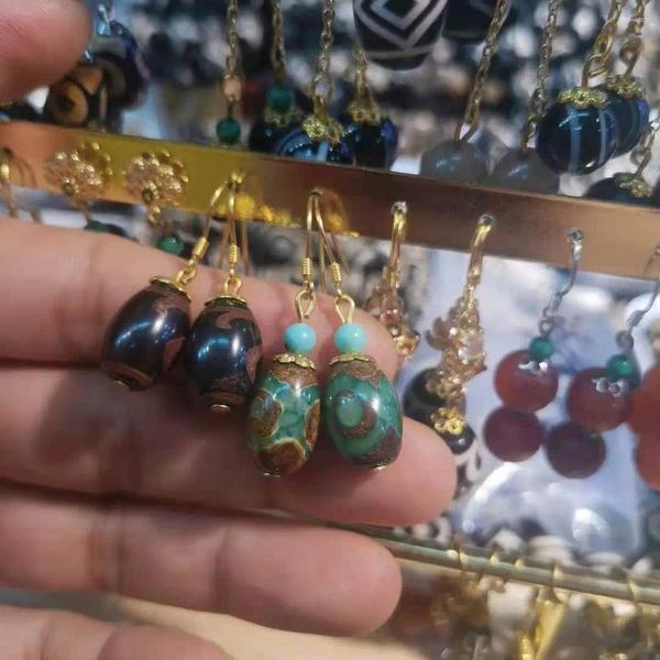 Baumelnde Ohrringe, 1 Stück/Lot, Dzi-Perlen, natürlich und selten, mit S925-Silbereinlage, einer Vielzahl von Stilen, Farben, Schmuck im Großhandel in großen Mengen