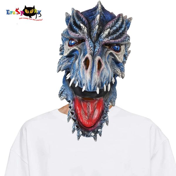 Косплей Eraspooky Horror Ice Blue Frozed Dragon Косплей Маска Средневековая легенда Монстр Латексные маски Хэллоуин Костюм Реквизит Головные уборыкосплей