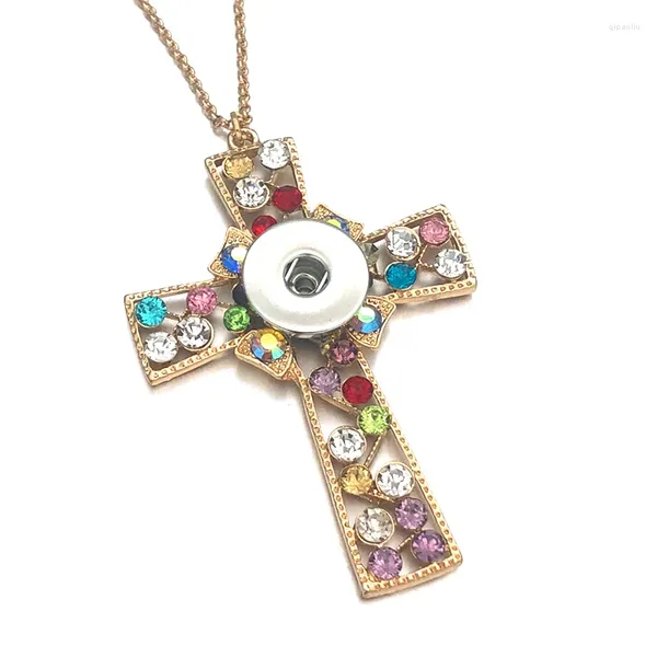 Collane con ciondolo Moda Croce 145 Esagerazione Strass 18mm Bottoni a pressione Pendenti Collana Gioielli con ciondoli intercambiabili per le donne Regalo