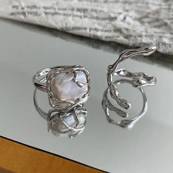 Cluster Ringe Mode Silber Farbe Offener Fingerring Opal Stein Unregelmäßig Stapelbar Für Frauen Mädchen Schmuck Geschenk Dropship Großhandel