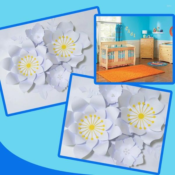 Flores decorativas feitas à mão rosa branca diy folhas de papel conjunto para festa de casamento cenários decorações berçário parede deco tutoriais em vídeo