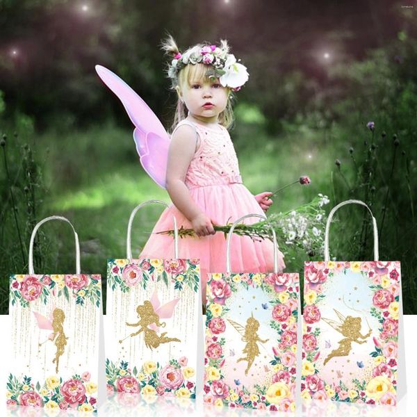 Envoltório de presente BD142 12pcs festa de aniversário embalagem tote saco de papel kraft doces bolsa anjo flor fada acessórios tema