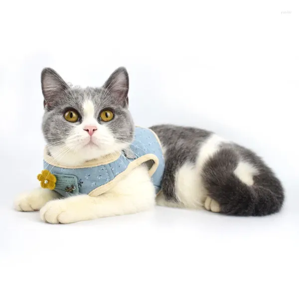 Collari per cani Pettorina per gatti carina con guinzaglio Set Gilet morbido per animali domestici Fiori stampati Forniture per cani di piccola taglia Poodle Pomeranin Rete traspirante