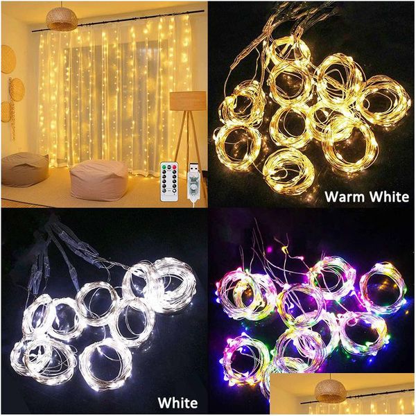 Decoração de festa 100 LED Cortina String Light Garland Decorações de Casamento Mesa Bachelorette Aniversário Ramadan Festoon Fundo Dro Dhwfd