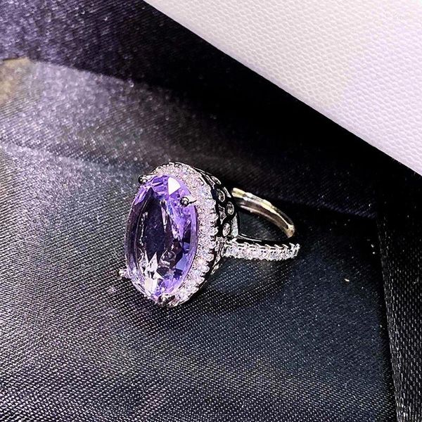 Cluster anéis huitan nobre roxo cz dedo-anéis para senhora de alta qualidade acessórios femininos festa de aniversário de casamento presente moda jóias