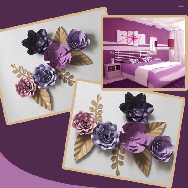 Декоративные цветы DIY Фиолетовый гигантский бумажный фон Искусственный цветок ручной работы 5 шт. Листья Свадебная вечеринка Деко Украшение дома видео