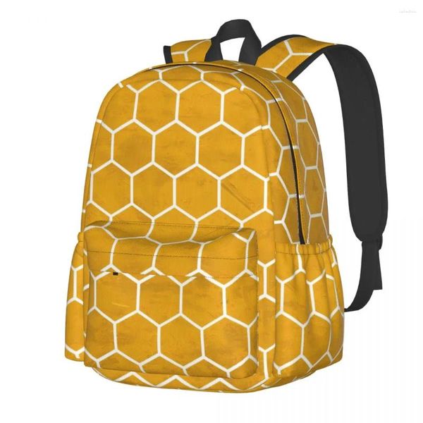 Mochila amarelo colmeias estudante hexagonal mochilas poliéster kawaii high school sacos treino qualidade mochila