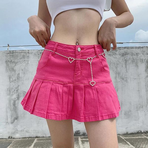 Röcke Damen Harajuku Punk Plissee Denim Minirock Hohe Taille Jeans Shorts Weiblich Rüschen Koreanische Mode Mädchen Y2k Sommer