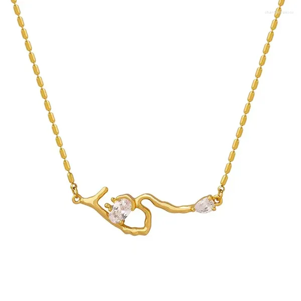 Anhänger-Halsketten, schlicht, minimalistisch, vergoldetes Messing, 18 Karat Edelstahl, Kristallkette, Schmuck, weiße Mode-Halskette