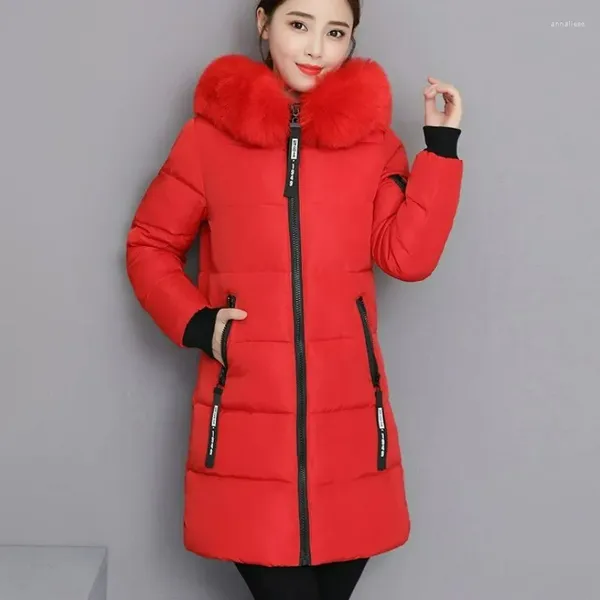 Trench da donna 2023 Cappotto da donna in cotone Giacca invernale Parka con cappuccio femminile Versione di media lunghezza Outwear Cappotto con collo in pelliccia artificiale