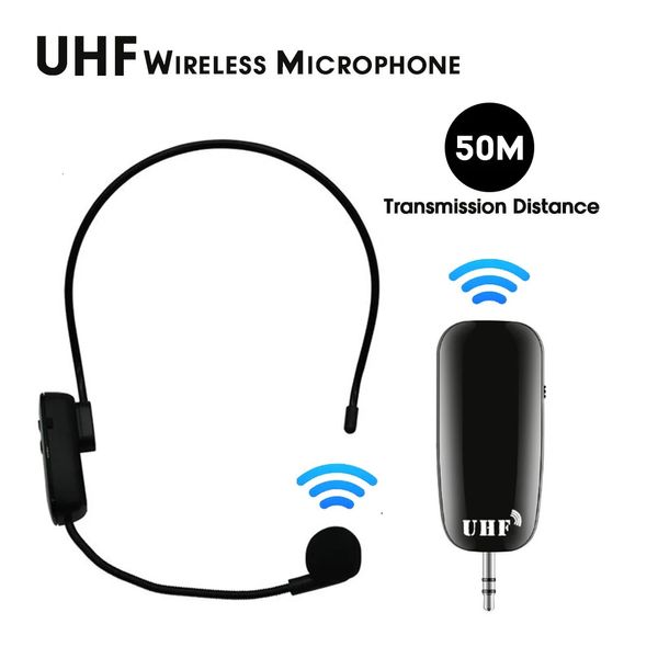 Walkie Talkie 2 en 1 Micrófono inalámbrico UHF Micrófono profesional para la cabeza Amplificador de volumen Micrófono Transmisor Receptor para enseñanza del habla 231023