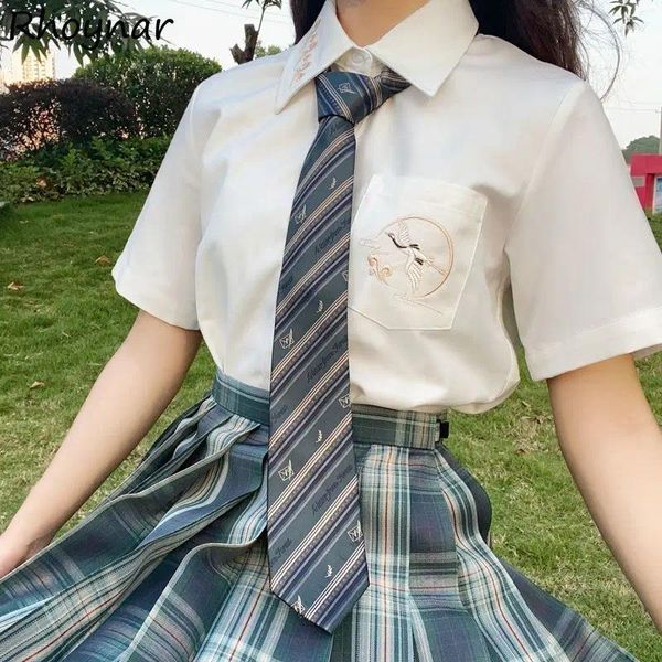 Blusas femininas XS-4XL bordado camisas mulheres preppy kawaii designer vintage estético temperamento meninas roupas doces kpop moda verão