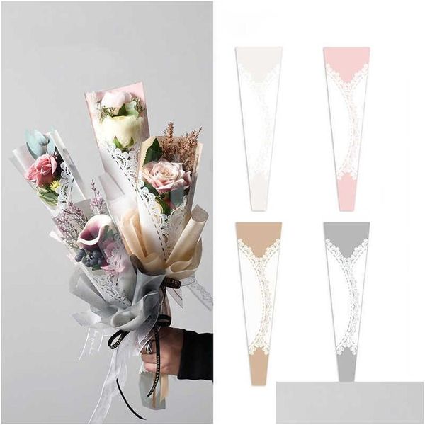 Confezione regalo 20 pezzi Mini pizzo sacchetto singolo bouquet Sacchetti di plastica per fiori di rosa Scatole per decorazioni per feste Custodie Forniture per fioristi Consegna di goccia Dhuf7