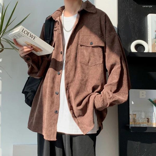 Мужские куртки, японская винтажная куртка 2023, осенняя вельветовая однотонная мужская свободная повседневная куртка с длинными рукавами, мужская одежда, верхняя одежда в стиле хип-хоп