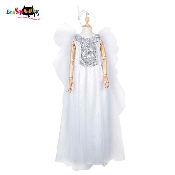 cosplay Costume da principessa per ragazze Costume di Natale per bambini Ali d'angelo Halloween Cosplay Vestito da festa di carnevale Bambino Bianco pizzo Paillettes