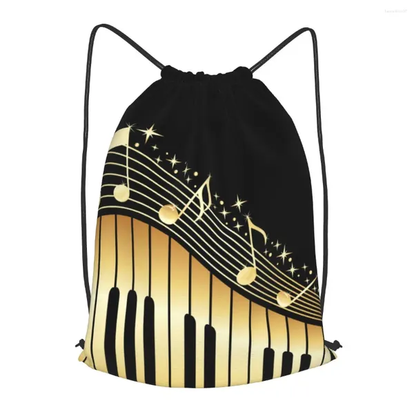 Borse per la spesa Bling Nota musicale Pianoforte Stampato Zaino con coulisse Uomo Palestra Allenamento Fitness Borsa sportiva in bundle Yoga per le donne