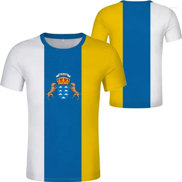 Homens Camisetas Islas Canarias Bandeira 3D Impressão Oversized Camisa Mulheres Homens Verão O-pescoço Manga Curta Engraçado Camiseta Gráfico Tees Streetwear
