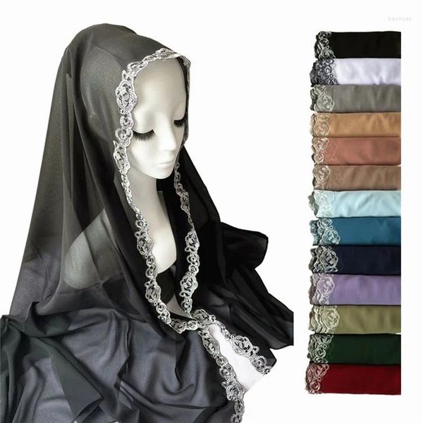 Abbigliamento etnico Islamico Ladies Hijab Abaya Tinta unita Perla Chiffon Sciarpa araba Borsa musulmana Scialle istantaneo Turchia