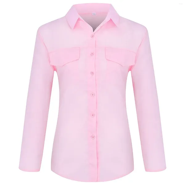 Blusas femininas moda feminina camisa cor sólida casual feminino topos de manga comprida blusa profissional tamanho grande botão para baixo trabalho formal