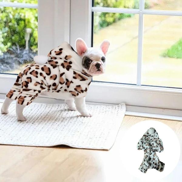 Cão vestuário leopardo impressão quente inverno pet filhote de cachorro roupas com capuz macacão pijama outwear cabides pequenos