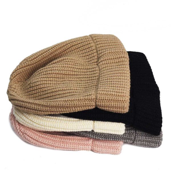 Gorro/bonés de caveira novo outono e inverno quente chapéu de lã para mulheres grande bandana solta malha empilhada chapéu mostrar rosto pequeno frio hatl23/10/24