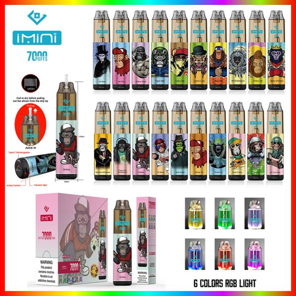 IMini 7000 Puffs 7K Einweg E -Zigarette 15ml Vorgefüllt 850 mAh wiederaufladbare Vape -Geräte und Leckdampf -Dampf -Puff Tornado 9000 in Deutschland Thailand Großhandel EU