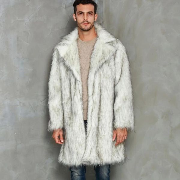 Cappotto da uomo in pelliccia sintetica da uomo imbottito in piumino 2023 inverno streetwear caldo colletto a maniche lunghe imitazione giacca lunga cappotti