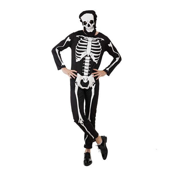 Cosplay Apagável Adulto Traje de Halloween Crânio Impressão Macacão para Homens Máscara de Esqueleto Rosto Cheio Festa de Páscoa Purim Fantasia Dresscosplay